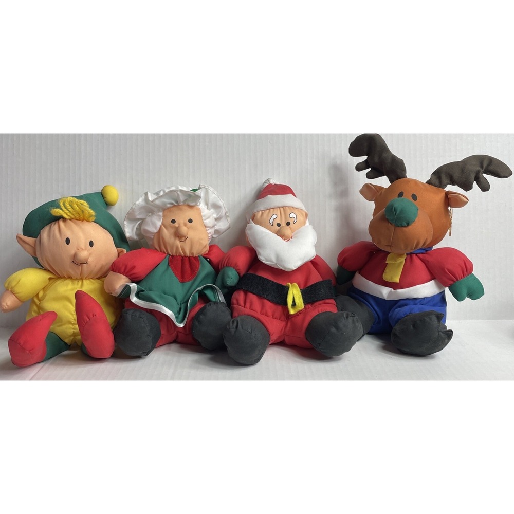 Vtg Trendmasters Christmas Nylon Plush Hanging Ornaments 1993 Elf Santa Deer Mrs